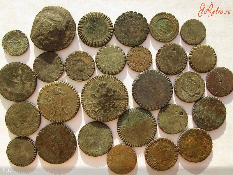 Старинные деньги (бумажные, монеты) - Монеты с насечками (запилами) по кругу на аверсе