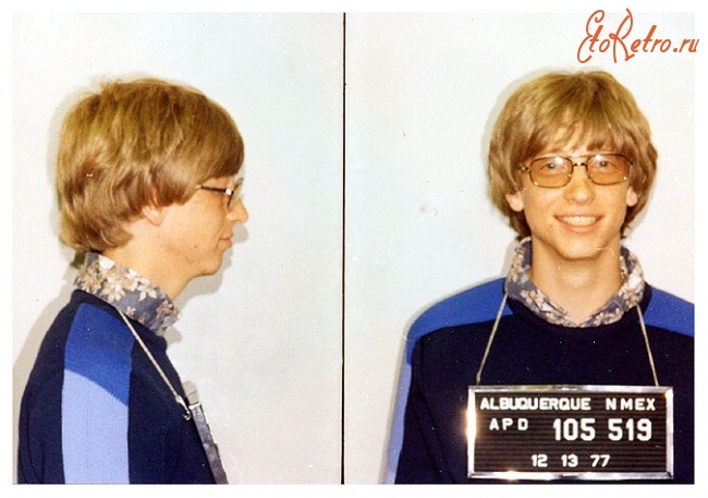 Ретро знаменитости - Билл Гейтс, которого задержали за вождение без прав, 1977.
