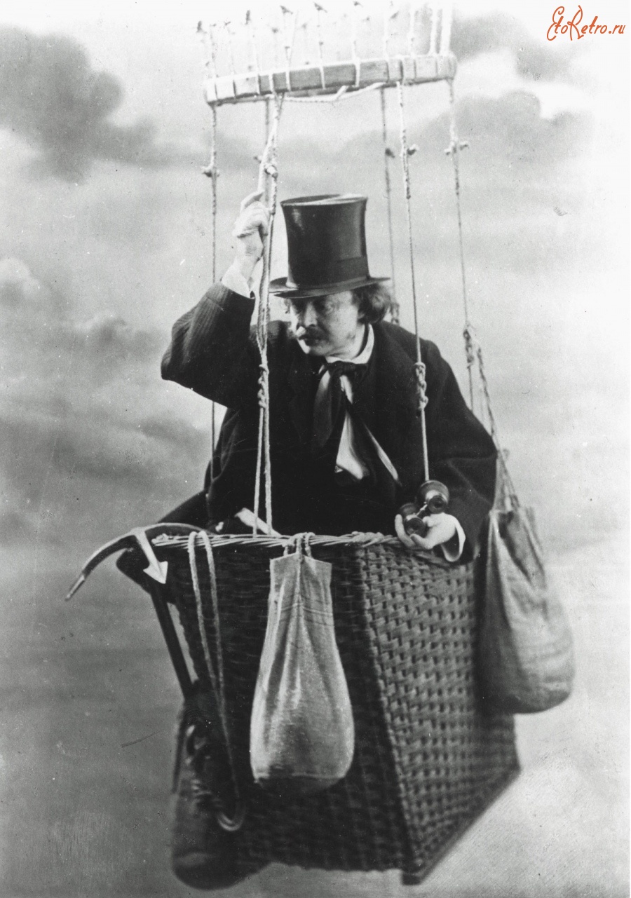 Ретро знаменитости - Феликс Надар в гондоле воздушного шара (постановочное фото)