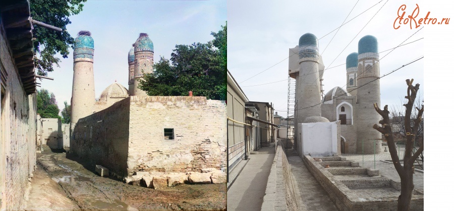 Узбекистан - Фотосравнения. Бухара. Мечеть Чар-Минар, 1911-2017