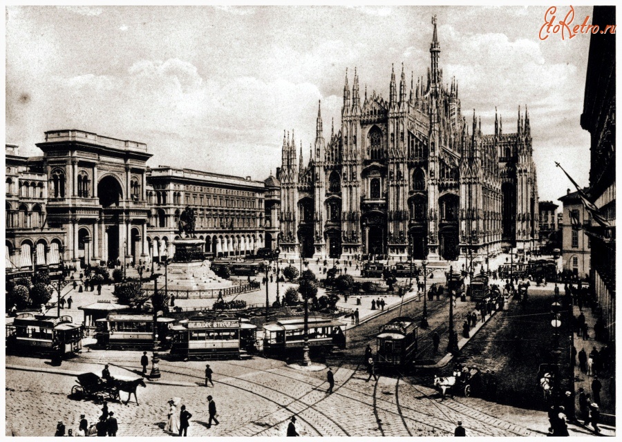 Милан - Piazza Duomo a Milano all'inizio del XX secolo. Италия,  Ломбардия,  Милан