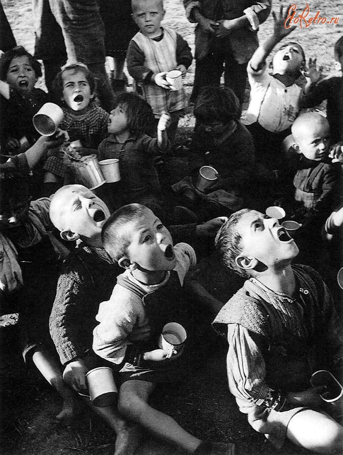Греция - Греция, 1947 год - Голодные дети в ожидании начала раздачи молока