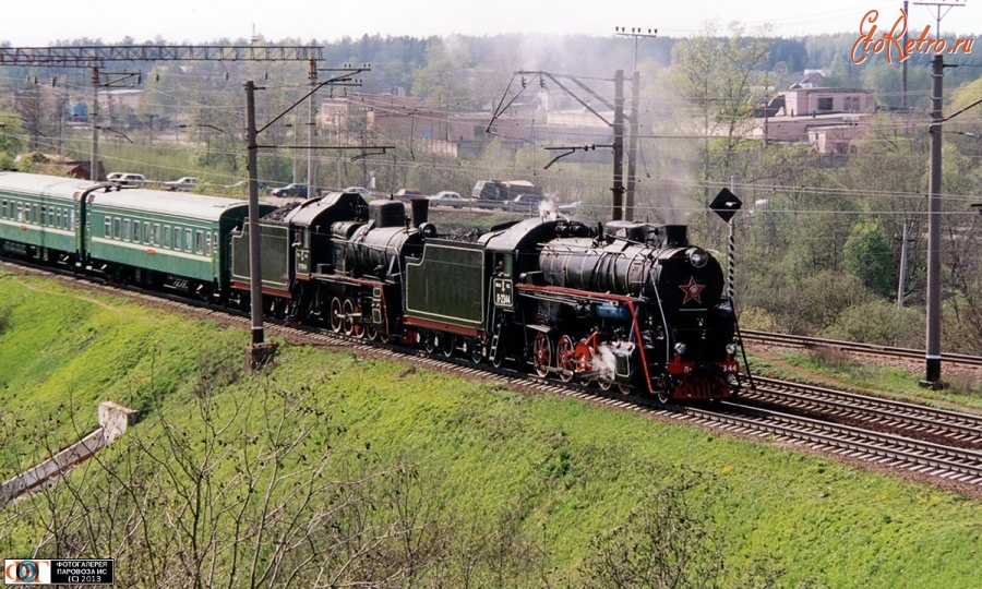 Железная дорога (поезда, паровозы, локомотивы, вагоны) - Паровозы Л-2344 и Эр797-41 с поездом на перегоне Кубинка-I-Петелино.Московская область.