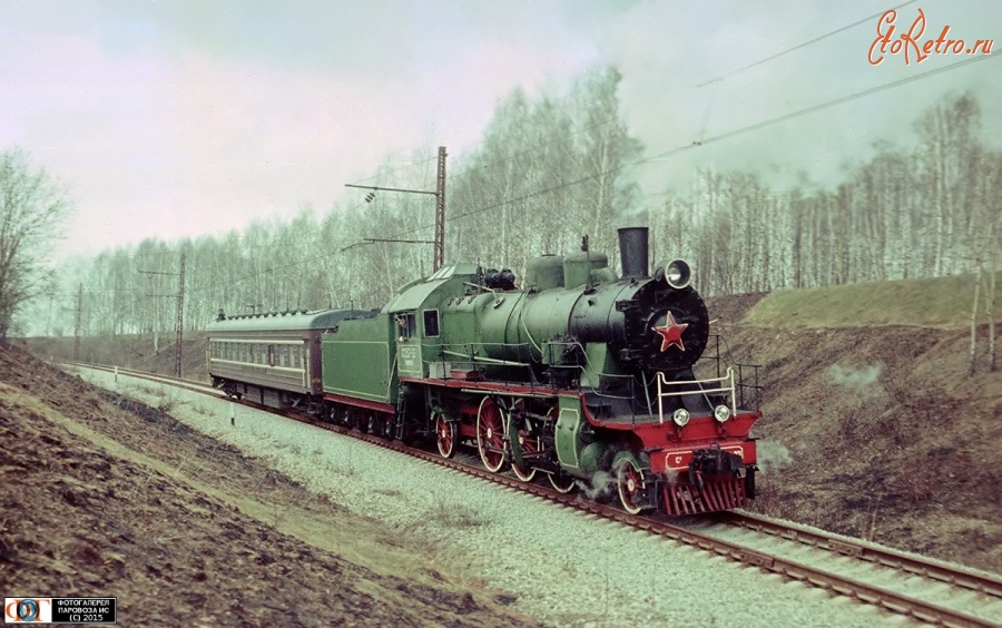 Железная дорога (поезда, паровозы, локомотивы, вагоны) - Паровоз Су253-33 с вагоном-лабораторией на Экспериментальном кольце ВНИИЖТ.Москва.