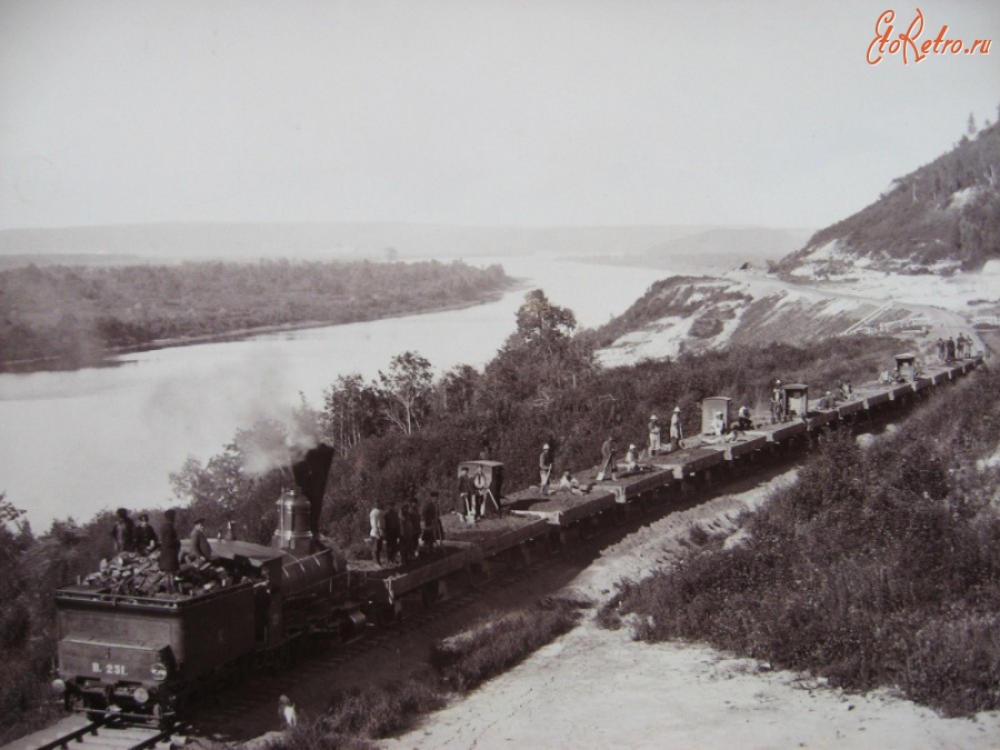 Железная дорога (поезда, паровозы, локомотивы, вагоны) - Рабочий поезд на косогоре реки Белой