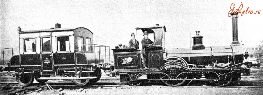 Железная дорога (поезда, паровозы, локомотивы, вагоны) - Паровоз постройки 1851г. и вагон для инспекционных поездок LNWR,Англия