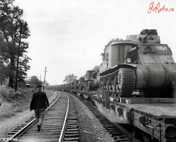 Железная дорога (поезда, паровозы, локомотивы, вагоны) - Эшелон с танками,США