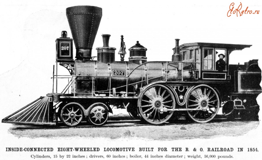 Железная дорога (поезда, паровозы, локомотивы, вагоны) - Паровоз №207 типа 2-2-0,США