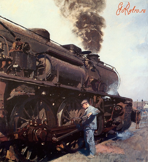 Железная дорога (поезда, паровозы, локомотивы, вагоны) - Картина Альберта Брене(1903-2005),Франция