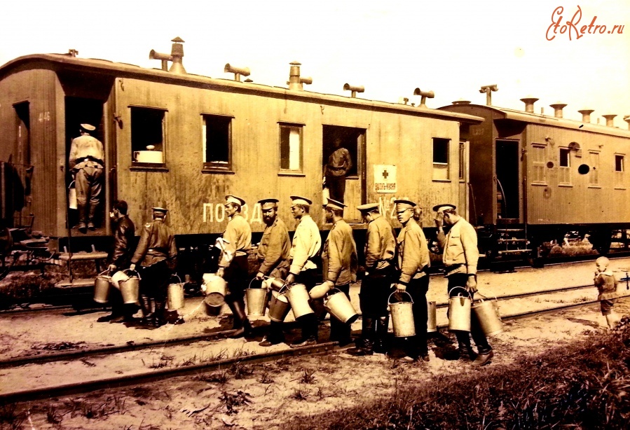 Железная дорога (поезда, паровозы, локомотивы, вагоны) - Вагон-кухня военно-санитарного поезда Всероссийского земского союза