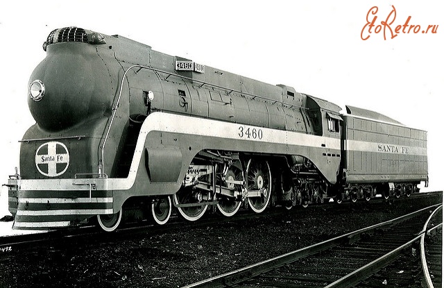 Железная дорога (поезда, паровозы, локомотивы, вагоны) - Паровоз-стримлайнер №3460 типа 2-3-2 Ачисон,Топека и Санта Фе ж.д.