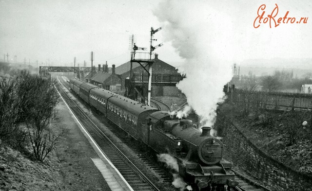 Железная дорога (поезда, паровозы, локомотивы, вагоны) - Танк-паровоз типа 1-3-2 с местным поездом на ст.Блэкрод