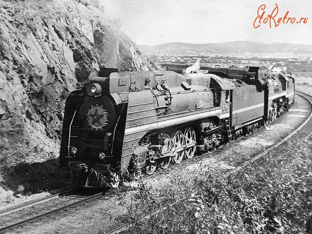 Железная дорога (поезда, паровозы, локомотивы, вагоны) - Спарка паровозов П36 с поездом 