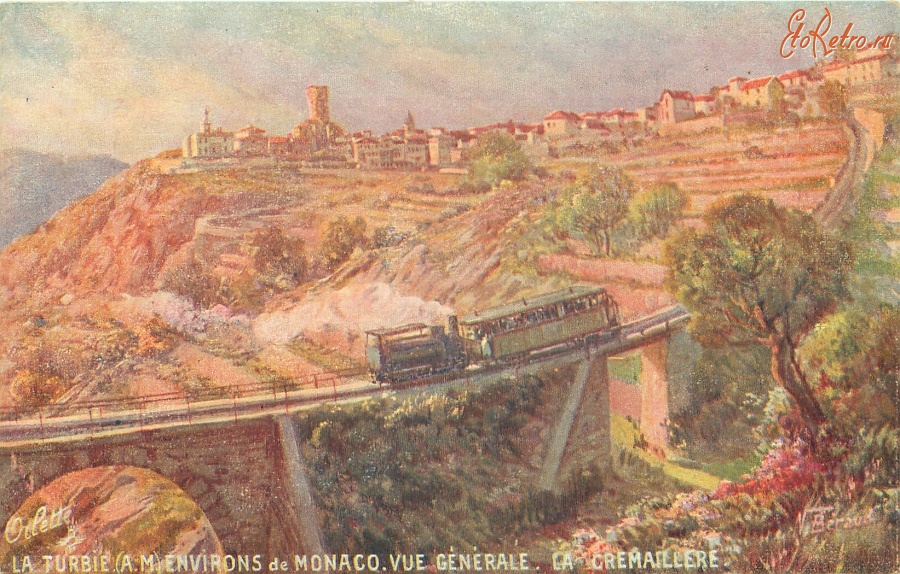 Железная дорога (поезда, паровозы, локомотивы, вагоны) - Лазурный берег. Общий вид. Окрестности Монако и железная дорога