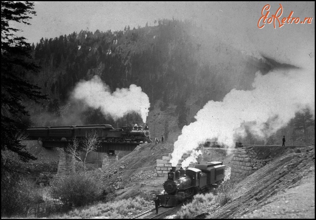 Железная дорога (поезда, паровозы, локомотивы, вагоны) - Пассажирские поезда близ Элкхорна,штат Монтана