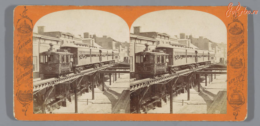 Железная дорога (поезда, паровозы, локомотивы, вагоны) - Вид надземной железной дороги в Нью-Йорке