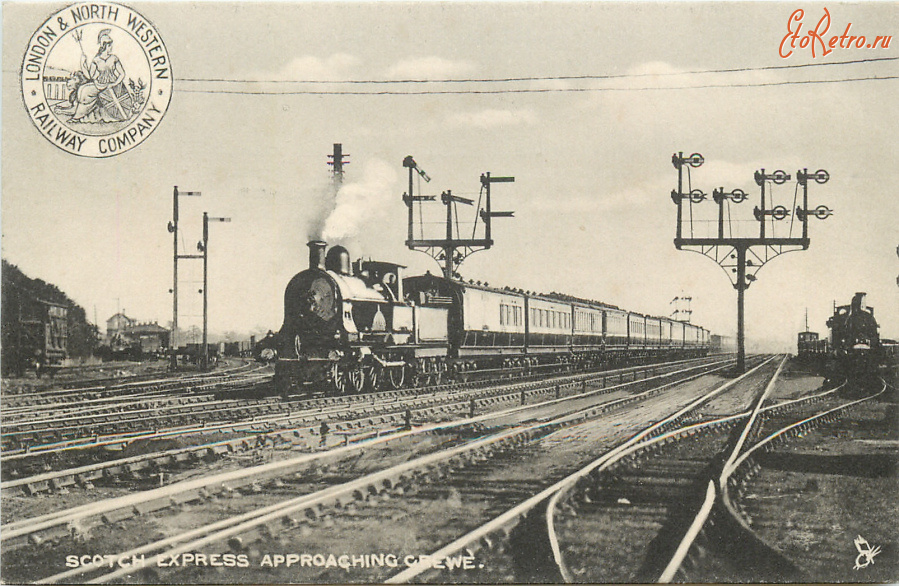 Железная дорога (поезда, паровозы, локомотивы, вагоны) - Шотландский Экспресс приближается к станции Крю в Чешире