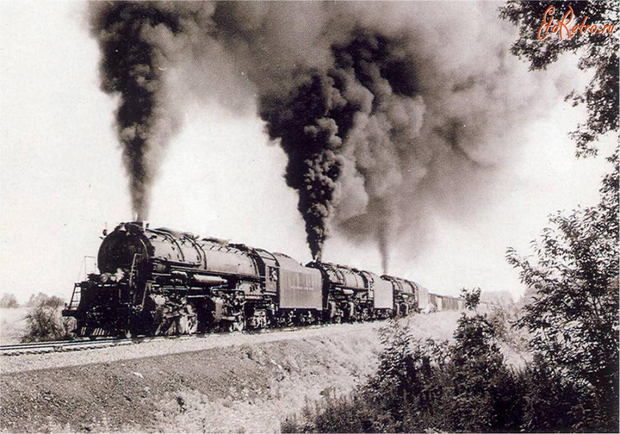 Железная дорога (поезда, паровозы, локомотивы, вагоны) - Тройная тяга на затяжном подъеме