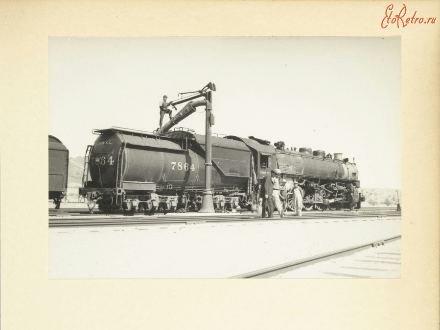 Железная дорога (поезда, паровозы, локомотивы, вагоны) - Забор воды локомотивом N.7854 Юнион Пацифик