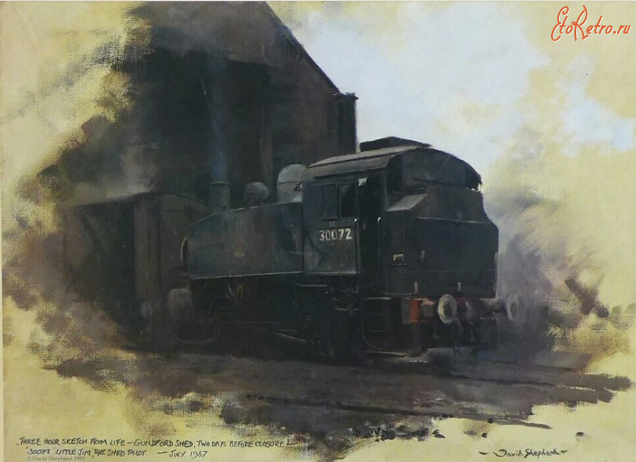 Железная дорога (поезда, паровозы, локомотивы, вагоны) - Дэвид Шепард. Паровоз N.30072  в депо Гилфорда 3