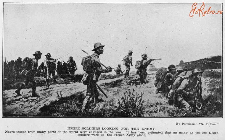 Войны (боевые действия) - Афро-американские солдаты ищут врага. Энем,  Франция, 1918