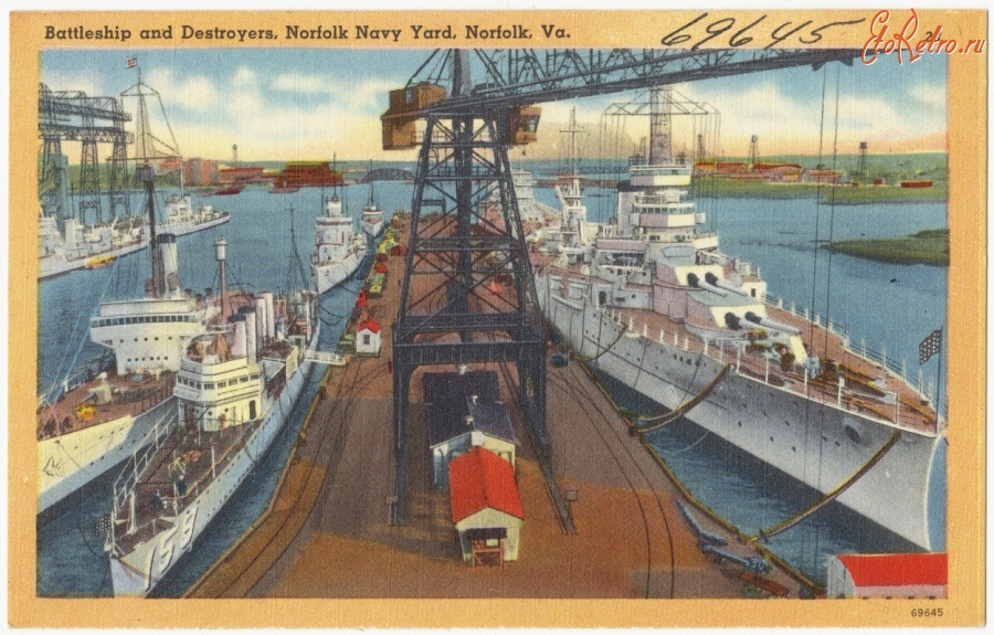 Корабли - Линкор и эсминцы ВМС в гавани Норфолка, 1930-1945