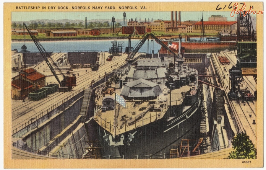 Корабли - Линкор в сухом доке гавани Норфолк, 1930-1945