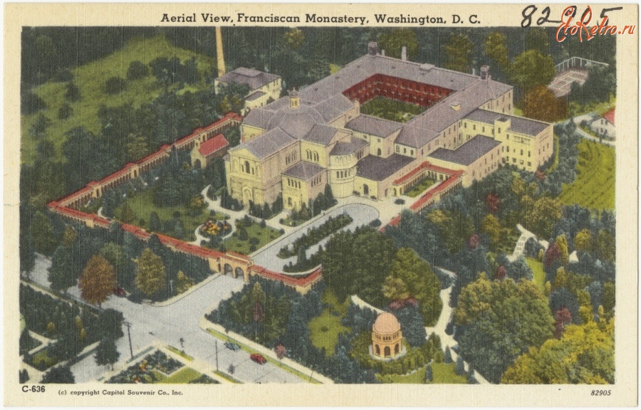 Вашингтон - Вид с птичьего полёта на Францисканский монастырь в Вашингтоне