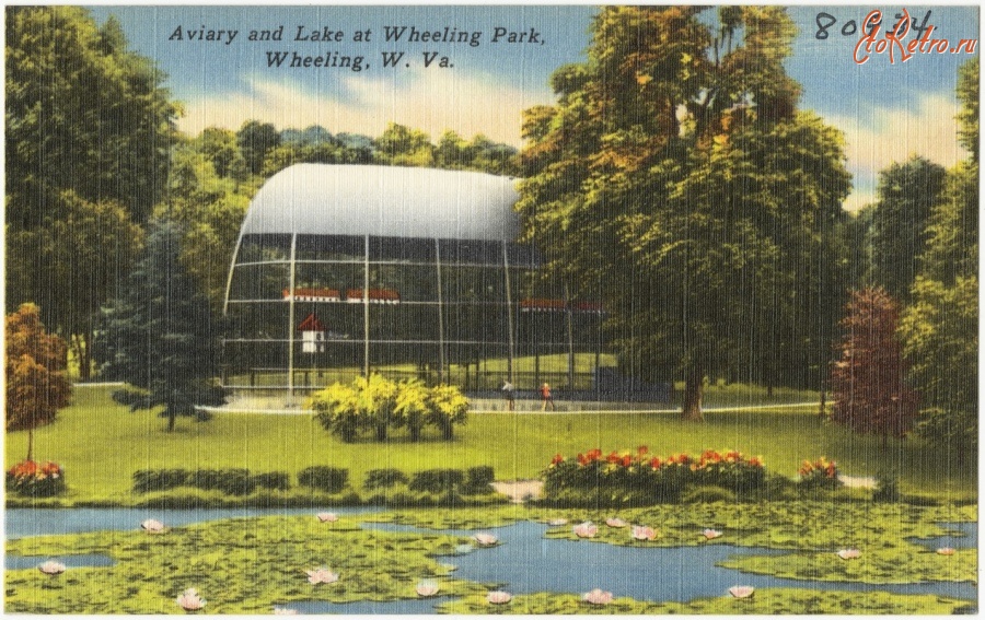 Штат Западная Виргиния - Уилинг. Стеклянный павильон и озеро в Уилинг Парке
