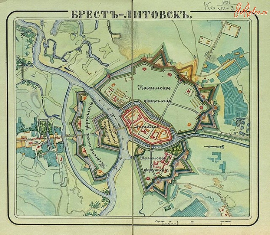 Карты стран, городов - Карта-схема Брестской крепости, 183? год.