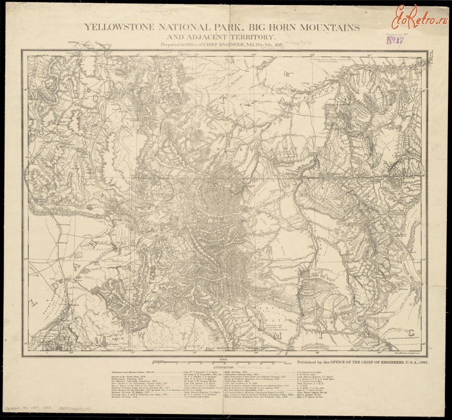 Карты стран, городов - Карта Йеллоустонского Национального Парка, 1881