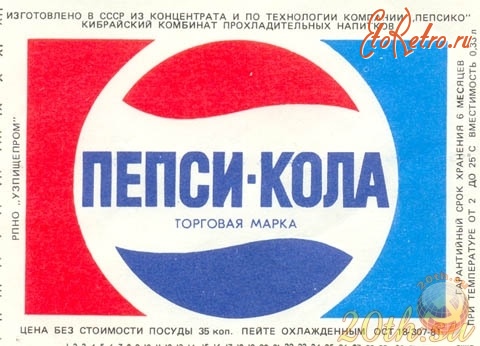 Этикетки, обертки, фантики, вкладыши - Советская Пепси-Кола