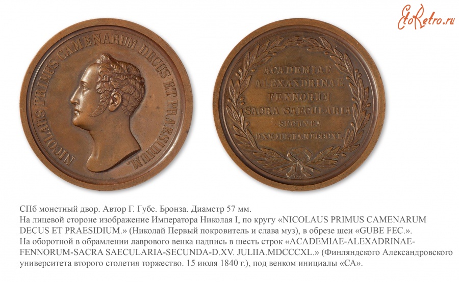 Медали, ордена, значки - Настольная медаль «На второе столетие Александровского Университета в Финляндии» (1840 год)