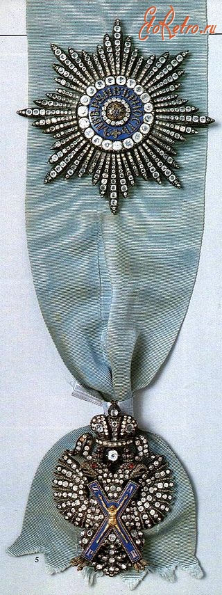 Медали, ордена, значки - Звезда и знак ордена Св. Андрея Первозванного с бриллиантами.