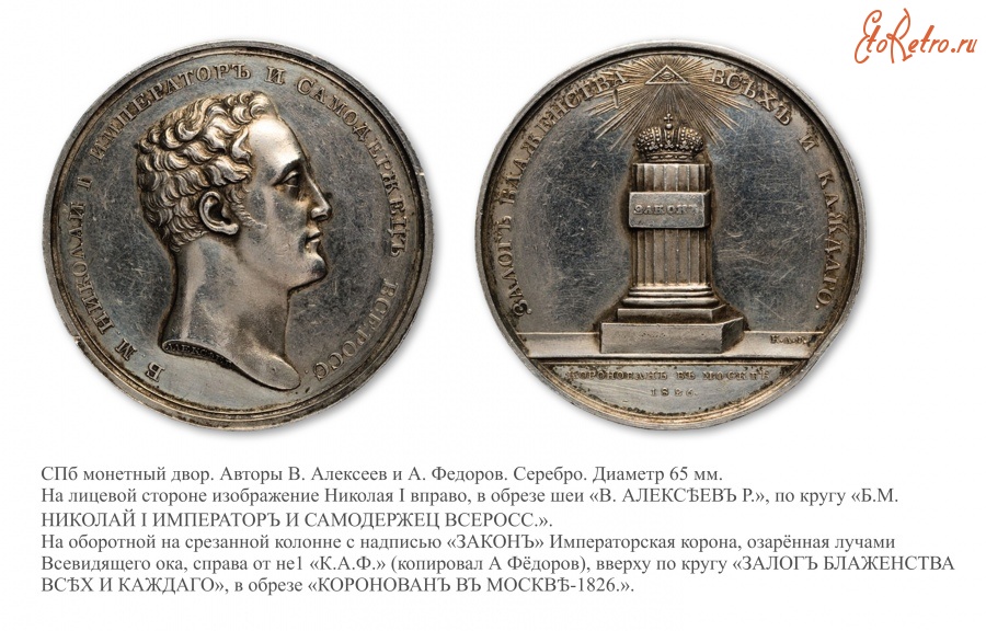 Медали, ордена, значки - Медаль «В память коронования Императора Николая I» (1826 год)