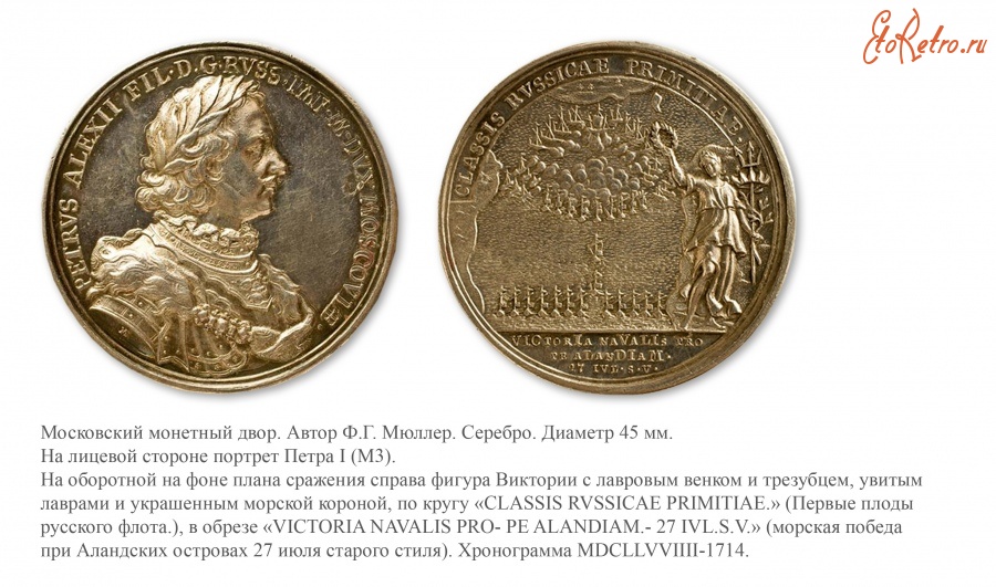 Медали, ордена, значки - Настольная медаль «На морское сражение при Гангуте 27 июля1714 года»