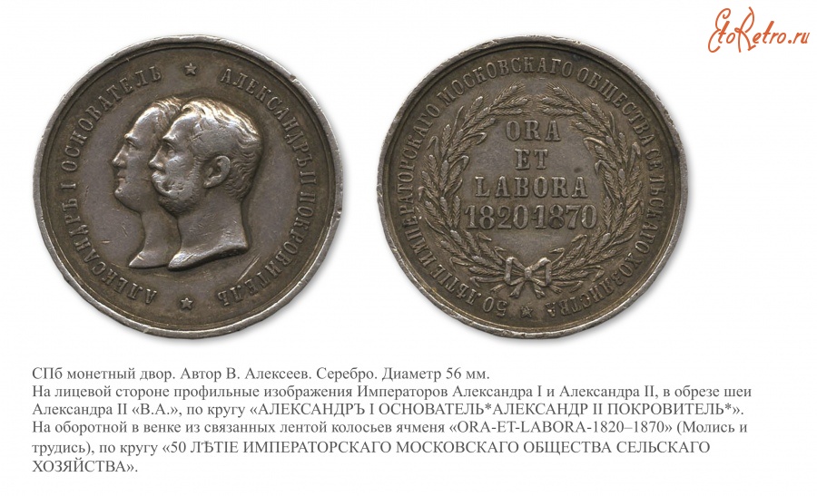 Медали, ордена, значки - Медаль «В память 50-летия Императорского Московского общества сельского хозяйства»