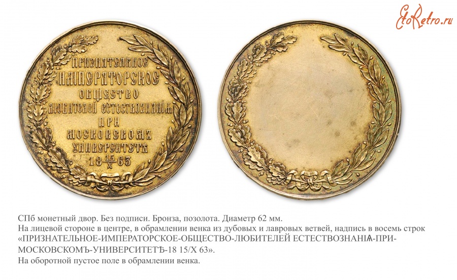 Медали, ордена, значки - Премиальная медаль Императорского общества любителей естествознания