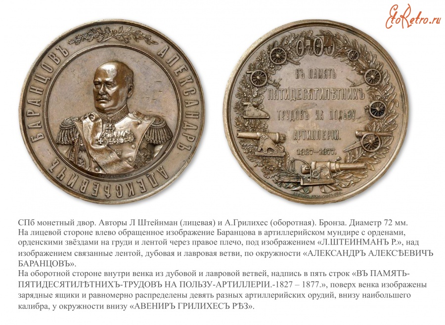 Медали, ордена, значки - Памятная медаль «В честь генерал-адьютанта Баранцова»