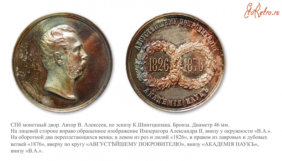 Медали, ордена, значки - Медаль «В память посещений Императором Александром II юбилеев Академии наук»