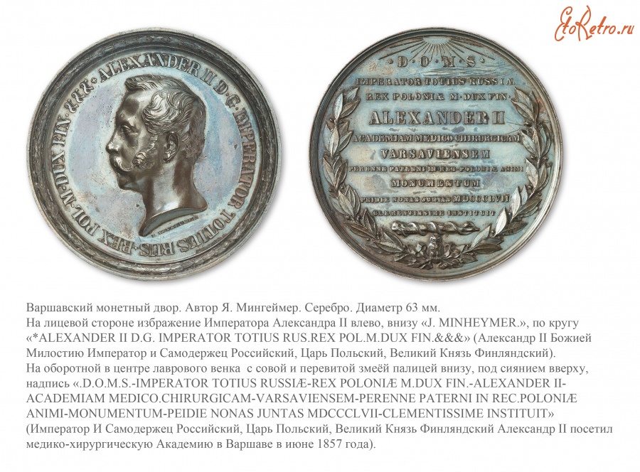 Медали, ордена, значки - Медаль «В память открытия Варшавской медико-хирургической академии»