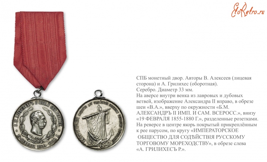 Медали, ордена, значки - Наградная медаль Императорского общества для содействия русскому торговому мореходству