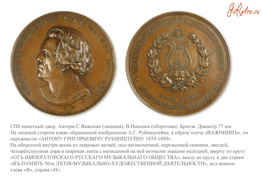Медали, ордена, значки - Медаль «В память 50-летия музыкально-художественной деятельности А.Г.Рубинштейна»