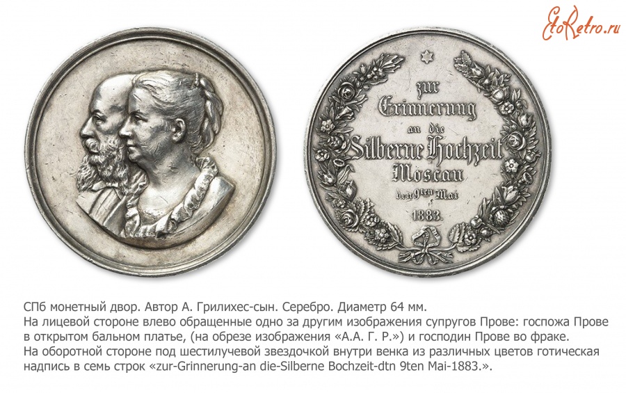 Медали, ордена, значки - Медаль «В память серебряной свадьбы потомственного почётного гражданина Прове»