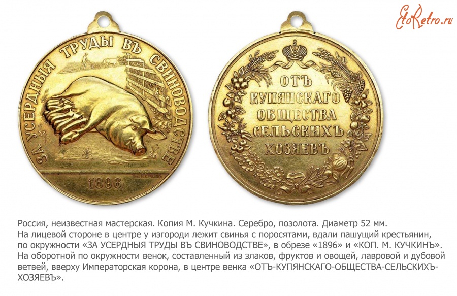 Медали, ордена, значки - Медаль « За усердные труды в свиноводстве» от Купянского общества сельских хозяев