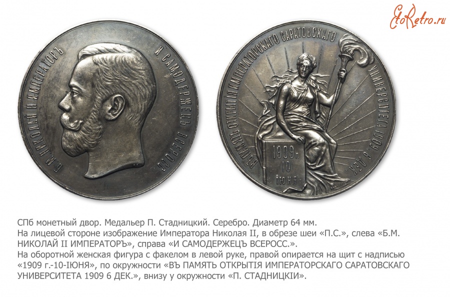Медали, ордена, значки - Медаль в память открытия Императорского Николаевского Университета в Саратове