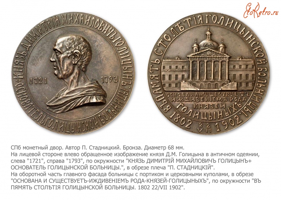 Медали, ордена, значки - Медаль в память 100-летия Голицынской Больницы