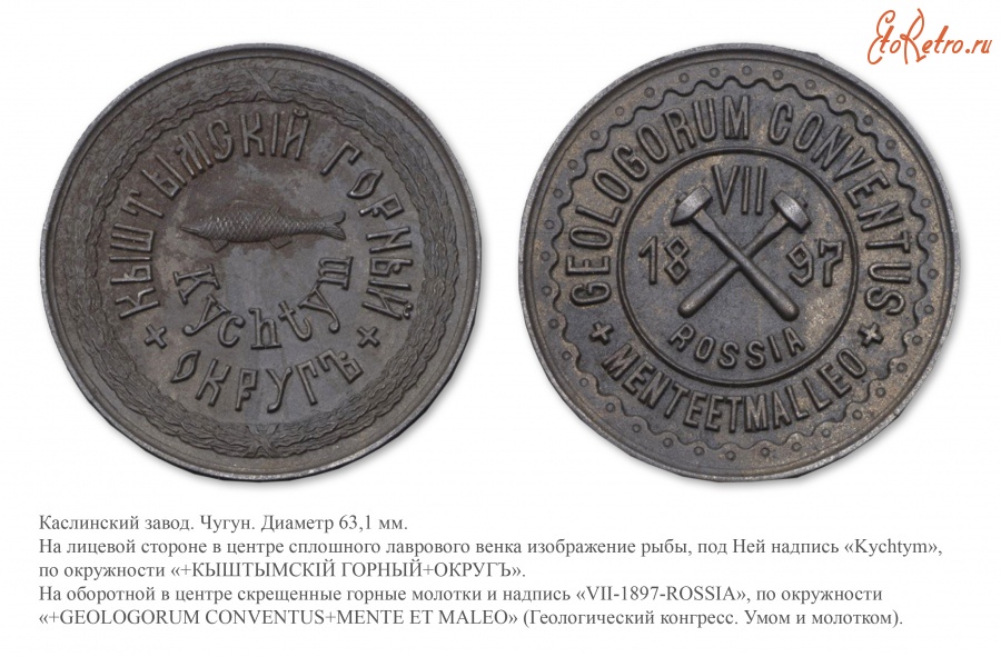 Медали, ордена, значки - Медаль в память посещения Кыштымского горного округа участниками VII сессии Международного геологического конгресса