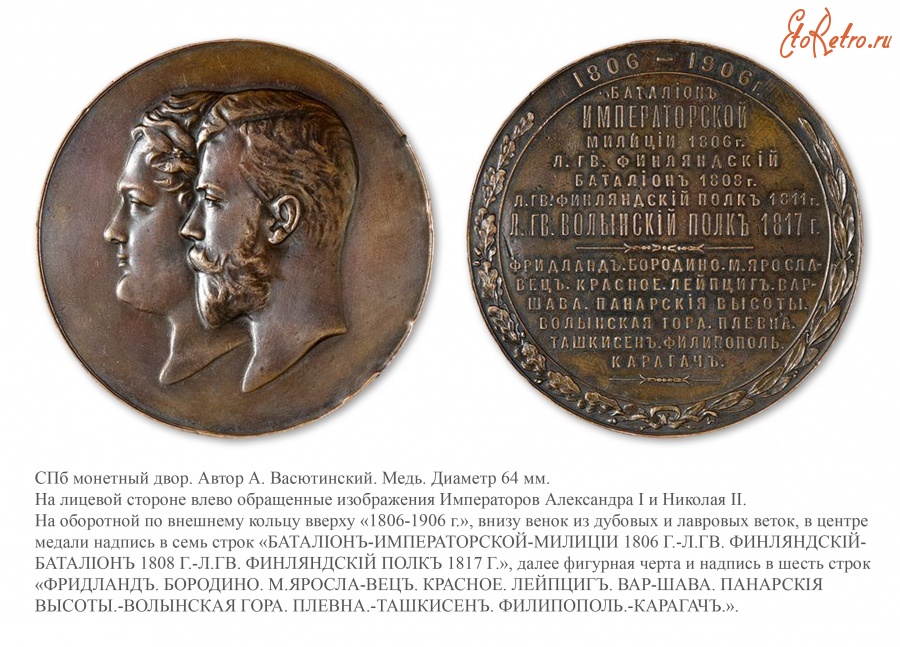 Медали, ордена, значки - Медаль в память 100-летия Лейб-Гвардии Волынского полка