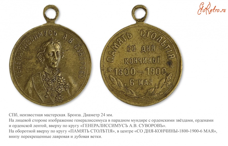 Медали, ордена, значки - Жетон в память 100-летия со дня кончины генералиссимуса А.В. Суворова
